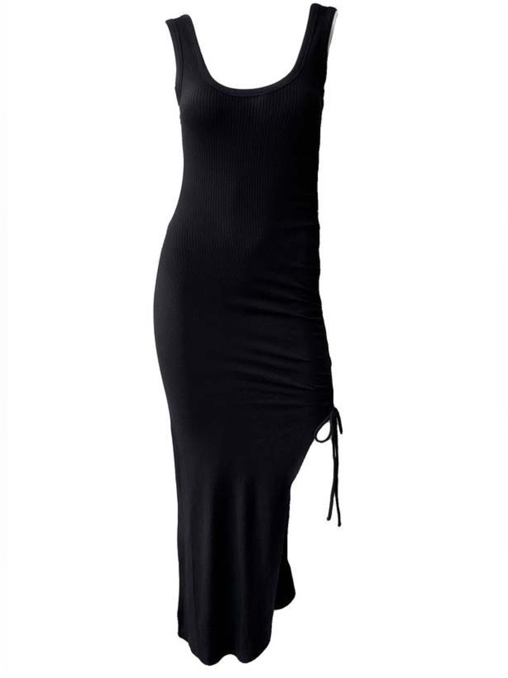 THE RANGE Black Tank Ribbed Knit Alloy Rib Cinched Midi Side-Tie Maxi Dress Sm